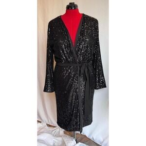 NWT Show Me Your MUMU black sequin wrap dress with long sleeves and belt